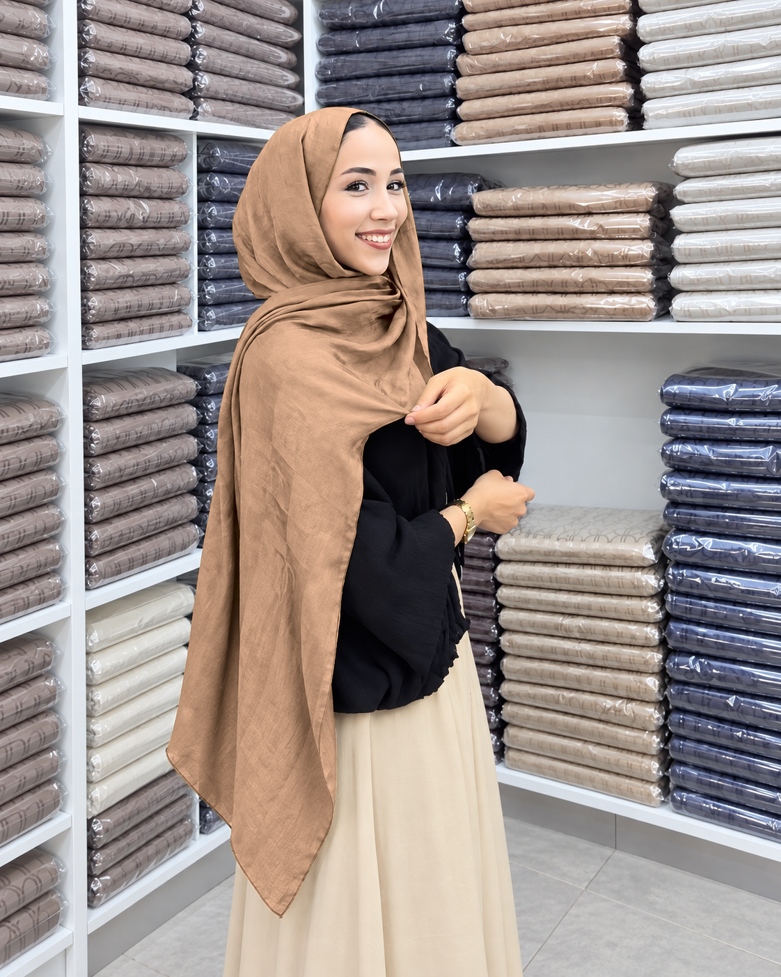 CC Hint İpeği Şal · Camel