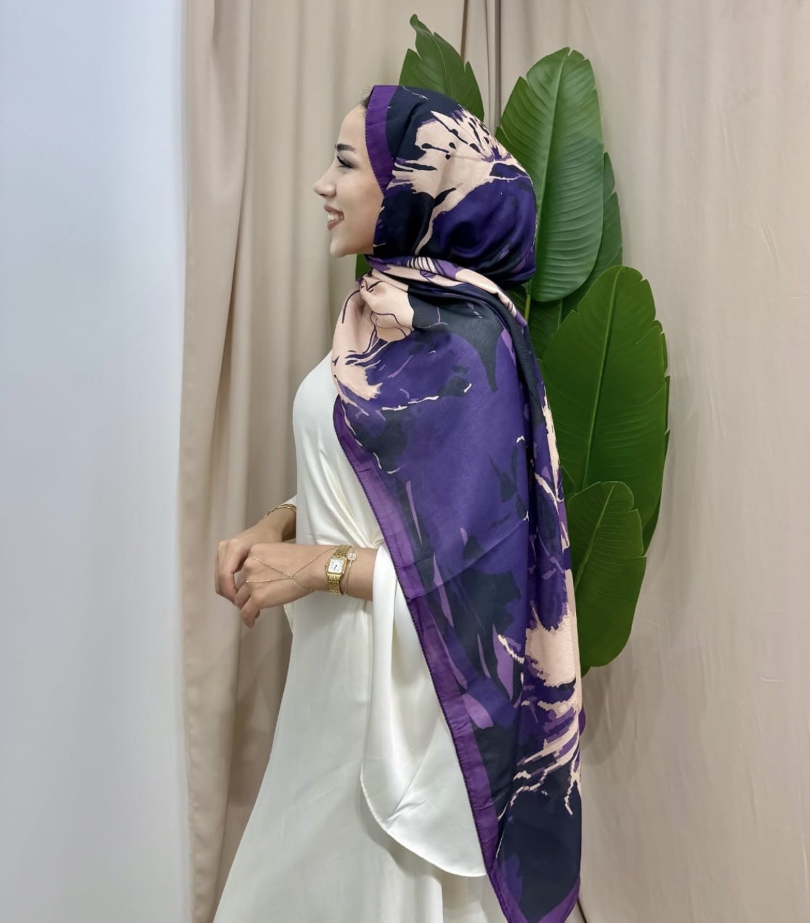 Nil Bahçesi Pamuk Soft Şal · Mor–Pudra